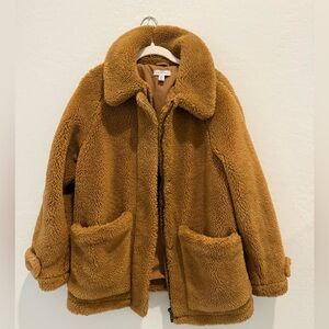 Topshop Tan Sherpa Zip Up Warm Chunky Jacket